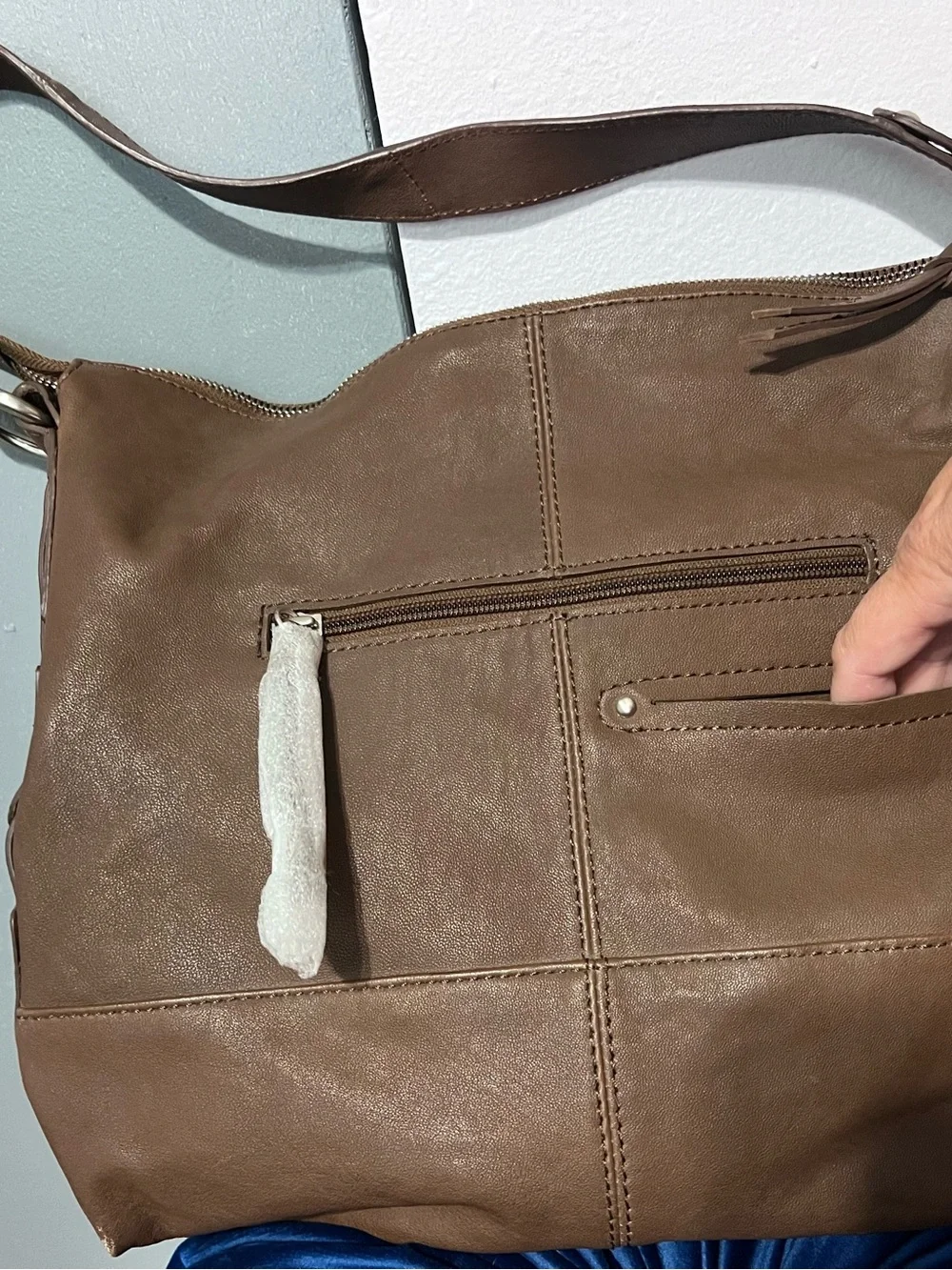 Nino BOSSI Taupe Brown Leather Hobo Bag with Branded Tag